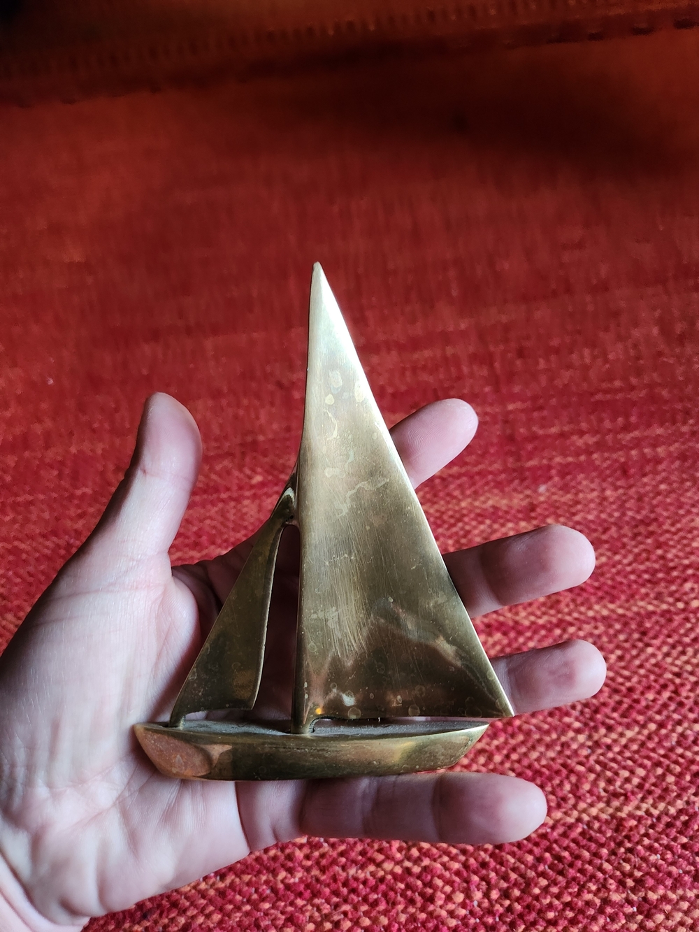 Russ Brass Sailboat Figurine - Shiny Gold Tone